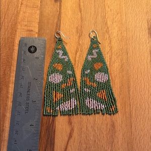 Handcrafted Beaded Earrings - Green and Orange